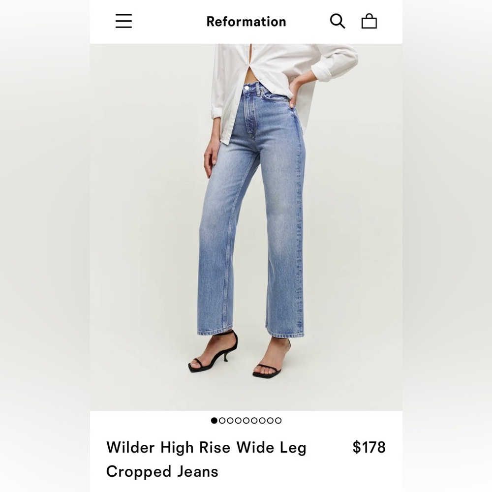 Reformation Wilder High Rise Wide Leg Cropped Jeans (Color: Dillon, Size: 26)